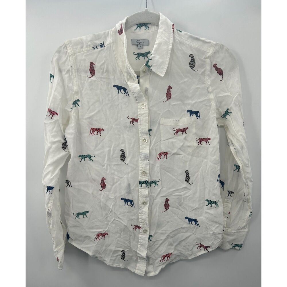 Rails Rayon/Viscose Kathryn Multi Wild Cats Shirt Sz S Blouse Leopard